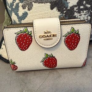Coach Cream Wallet with Strawberry Design